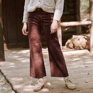 The GREAT - The Rider Jean - High Rise Flare Crop - Maroon